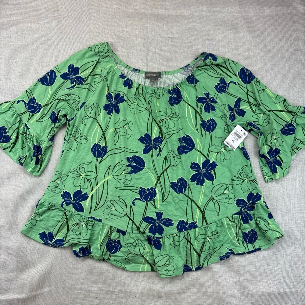 Style & Co Petite Tulip Menagerie on/Off Top Size PL - Picture 2 of 12